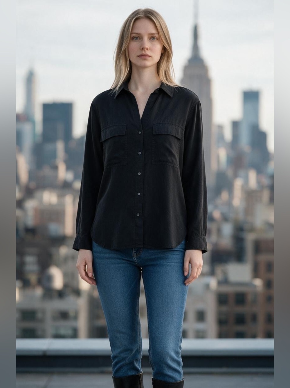 Babaton Aritzia Women’s Black Long Sleeve Button Down “Utility Blouse” SZ Small. - Picture 7 of 10